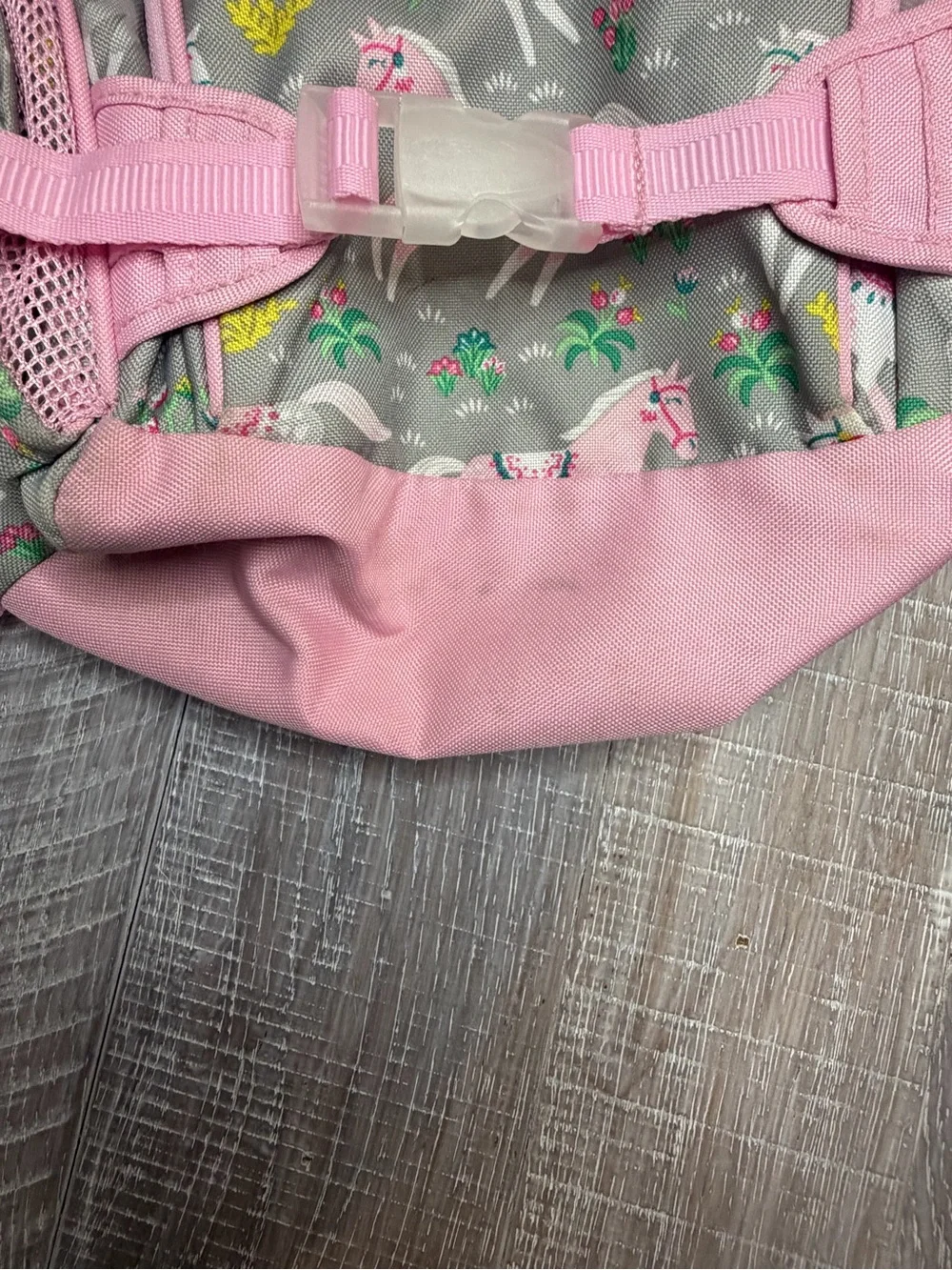 Pottery Barn Mackenzie Pink and Grey Horse / Unicorn Print Pink Backpack